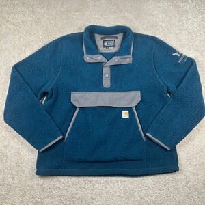 Carhartt Sherpa Fleece Jacket Men L Teal Blue Pullover Relaxed Fit OJ4991-M Logo